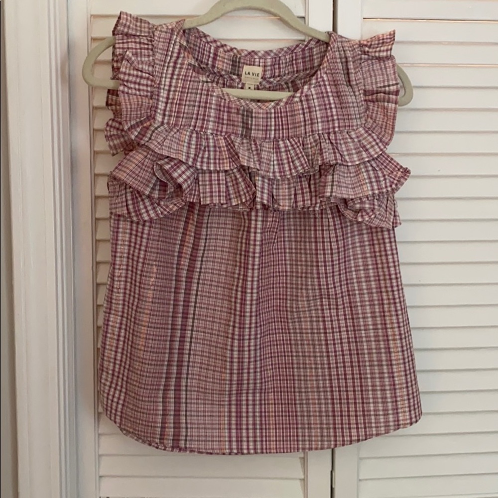 Pink La Vie Rebecca Taylor ruffle blouse
